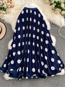 Women's Casual Pleated Skirt, Polka Dot Pattern, Perfect for Commuting and Parties, Stylish Half-Length Skirt for Daily Wear, Fit, Bottoms, Womenswear