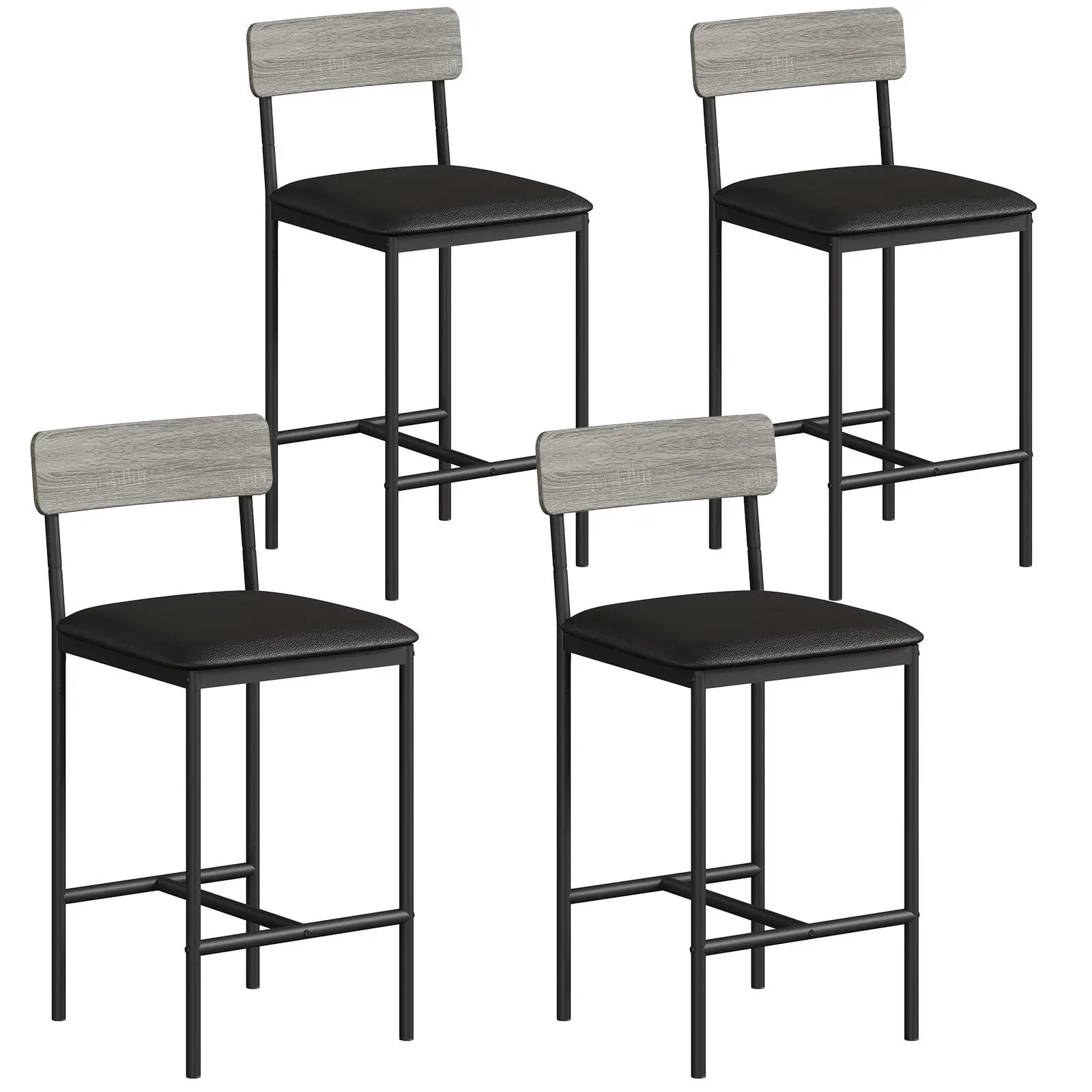 GARVEE 4-Piece Counter Height Bar Stools Set - Durable Upholstered Stools with Back, Wider Padded Seat, Sturdy Metal Frame, Footrest, Easy Assembly for Kitchen Island, Grey, Counter Height Stools