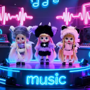 Plush Fluffy Series: Electric Music Elf Series, Bunny , Cute Bear Mini Dress-Up Doll Keychain - Electronic Music Neon Style Posable Art Toy Bag Pendant, Collectible For Ages 14+ Only (Not Suitable For Kids)