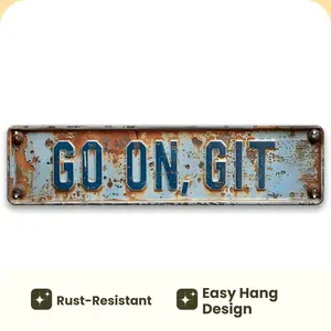 Vintage Metal Sign, 2 pcs Go on Git Letter Pattern Metal Sign, Wall Art for Home, Bar, Pub, Cafe Decor, Wall Decor, Vintage Garage Signs
