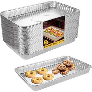 50 Pack  Pans Half Size 12.7 x 8 inch Disposable Cookie Sheets Baking Cake Pans, Nonstick Baking Sheets Foil Pans Shallow Sheet Pan Baking Tray