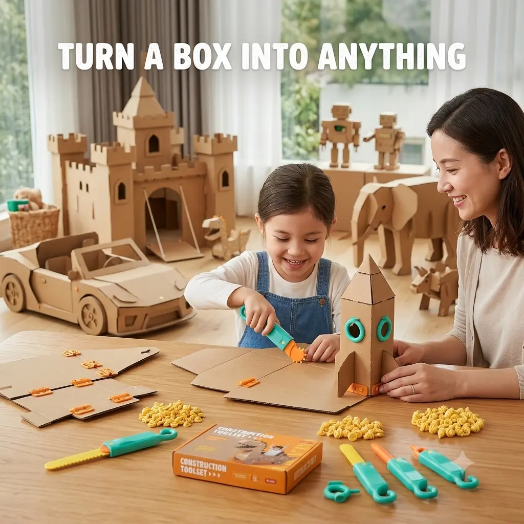 Kids Cardboard Building Kit Ages 3+ | Turn Cardboard Boxes Into Dinosaurs, Cars & Castles | STEM DIY Construction Toy for Creative Learning & Screen-Free Play | Gift for Boys & Girls