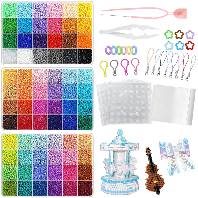 24/48/72/96/120-Color Fuse Beads Kit, 2.6mm 3D Beads Set, Tweezers and DIY Beading Accessories, DIY Jewelry Accessories kit for Pixel Art, Keychains, Jewelry Making & Kids Crafts,Great Halloween Gift,Summervibes