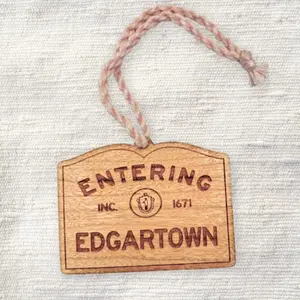 Cherry Wood Edgartown Town Sign Ornament – Handmade Massachusetts Inspired Entering Town Sign, Coastal Travel Keepsake Gift, New England Holiday Decor