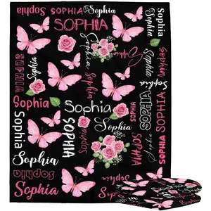 Personalized Baby Girl Blanket with Name - Custom Butterfly Design for Infants & Toddlers - Unique Newborn Baby Shower Gift - Soft Nursery Security Blanket Christmas Gifts