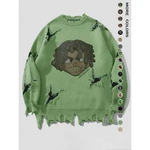 Men’s Loose-Fit Knitted Sweater, Crew Neck Drop Shoulder Long Sleeve, Streetwear Hip-Hop Harajuku Style, Perfect Gift Idea