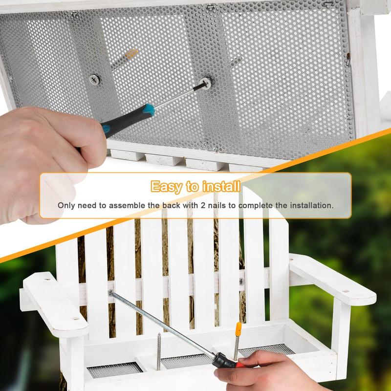 White Swing Wooden Outdoor Squirrel Feeder - With Two Corn Holders for Peanuts and Nuts