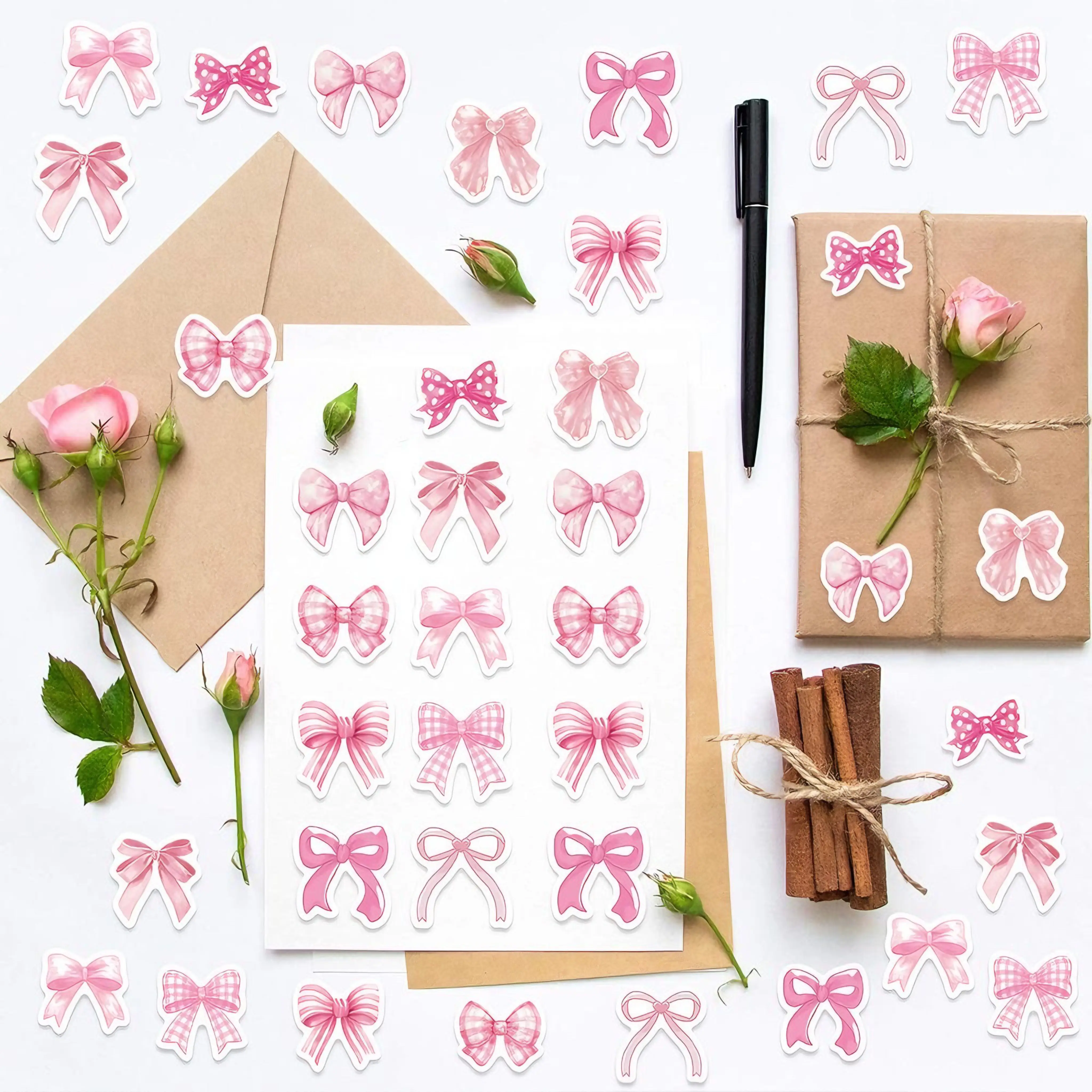 500 Pcs Pink Rococo Bow Washi Tape Roll, Cute DIY Scrapbooking Supplies, Sealing Tape for Journals, Gifts