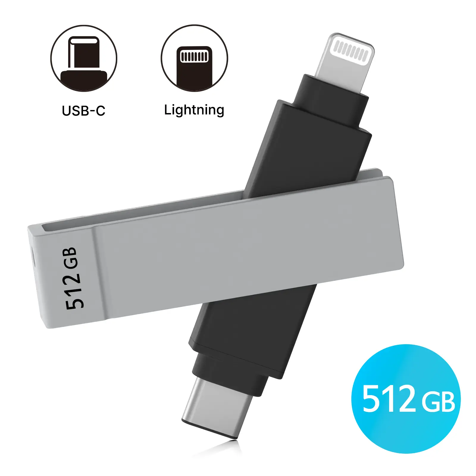 iXflash 512GB Lightning & USB C 3.2 Photo Stick Flash Drive for iPhone, iPad, Mac, & PC - Black/Gray