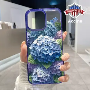 Transparent Magnetic Phone Case for iPhone 16 15 14 Pro Max 13 12 11 XR XS Plus E Flamboyant Hydrangea Bloom Pattern Candy Color Acrylic Back Soft Edge Hard Shell