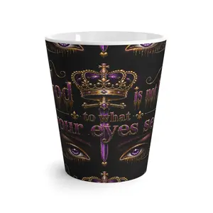God Is Watching Over You latte mug | Crown, purple eyes, inspirational scripture