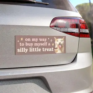 On My Way to Buy a Silly Little Treat | Cat Meme Boba Car Magnet | Funny Cute Pink Kitty Car Décor