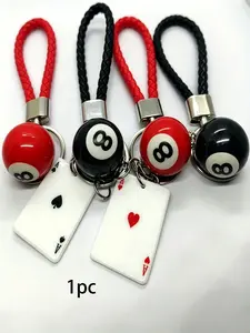 Bag Charm Billiard Ball & Playing Card Braided Rope Keychain Realistic 3d Billiard Ball Pendant Retro American-Style: Cool, Minimalist Accessories For Bags, Keys, And Earphone Cases Friend Charms & Couple Charms