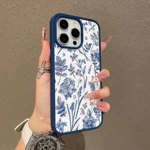Trendy Magnetic Case for iPhone11/12/13/14/15/16/17/promax Blue Floral Pattern MagSafe Ready, Ultra Thin & Shockproof | Cute Pick for Girls
