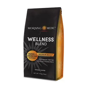 Morning Medic Wellness Coffee with Ashwagandha, MCT Oil, Maca Root, Vitamin B6, Vitamin B12, Vitamin D, and Cinnamon, Ground Coffee Medium Roast, 12 oz