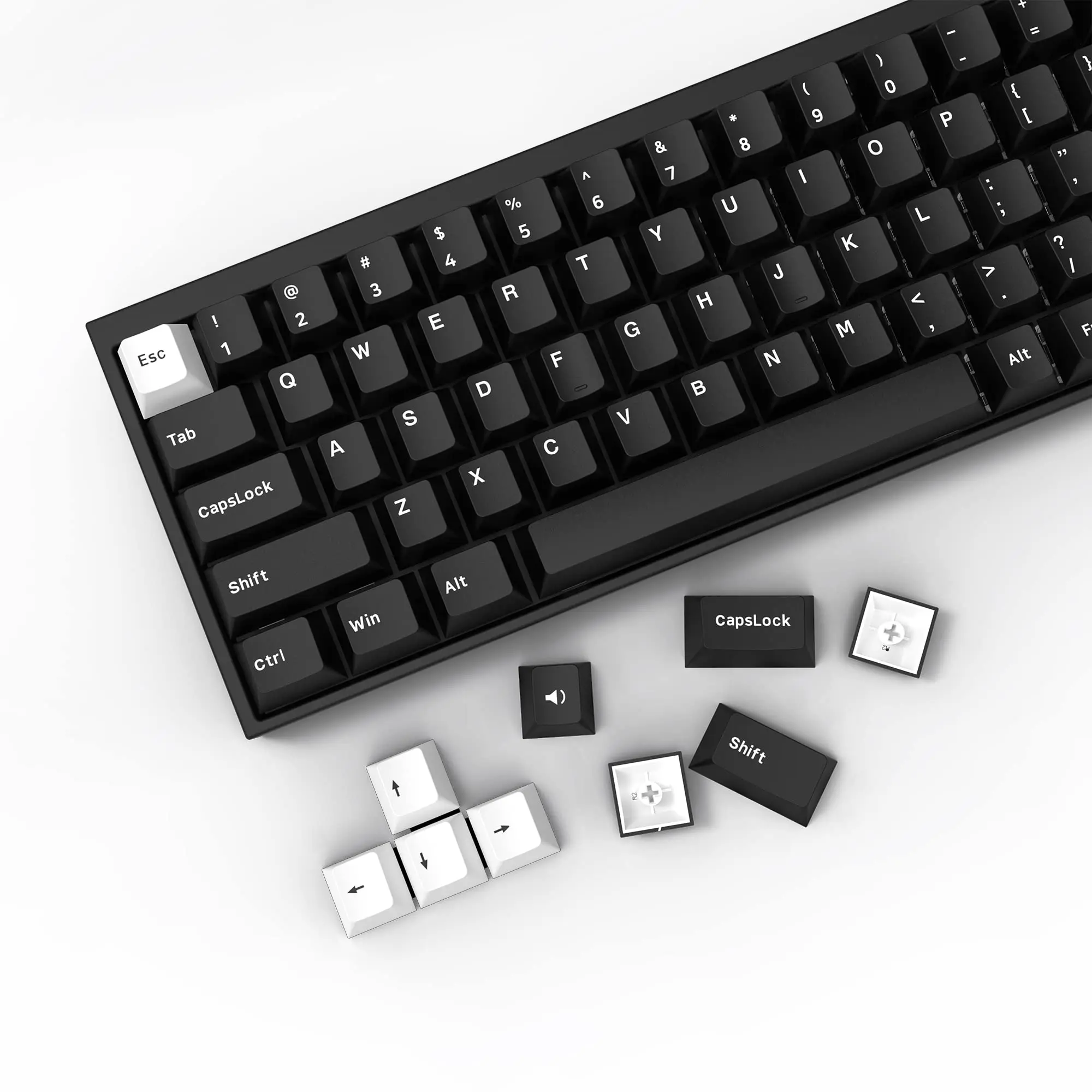 WOB Cherry Profile PBT Keycaps Set, 168 Keys Black White Dye-Sub Custom Key Caps For MX Mechanical Keyboard 60% 65% 75% TKL