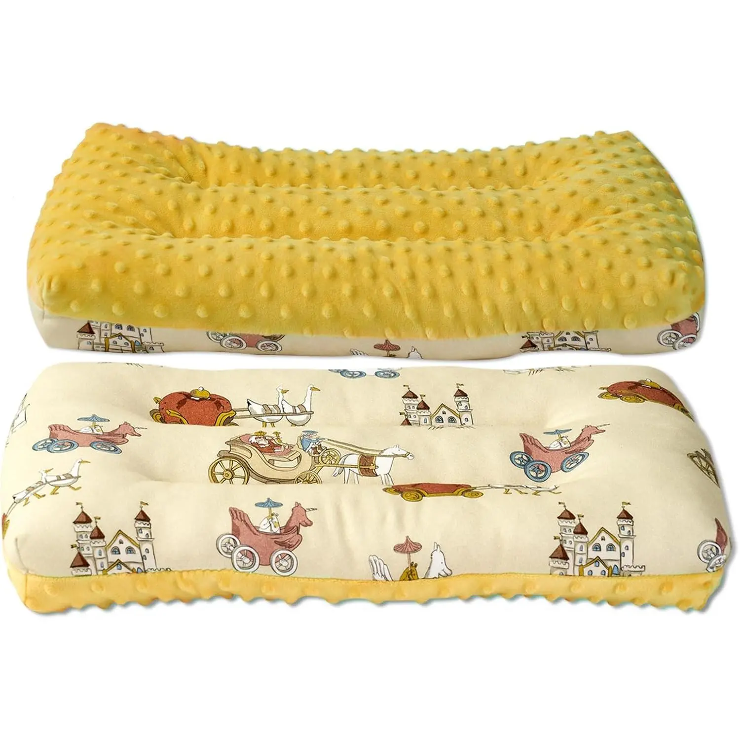 1Pcs Toddler Pillow Double Sided Breathable Soft Cotton & Minky Dot Fabric Kids Pillow Cute Small Pillow Machine Washable (Yellow)