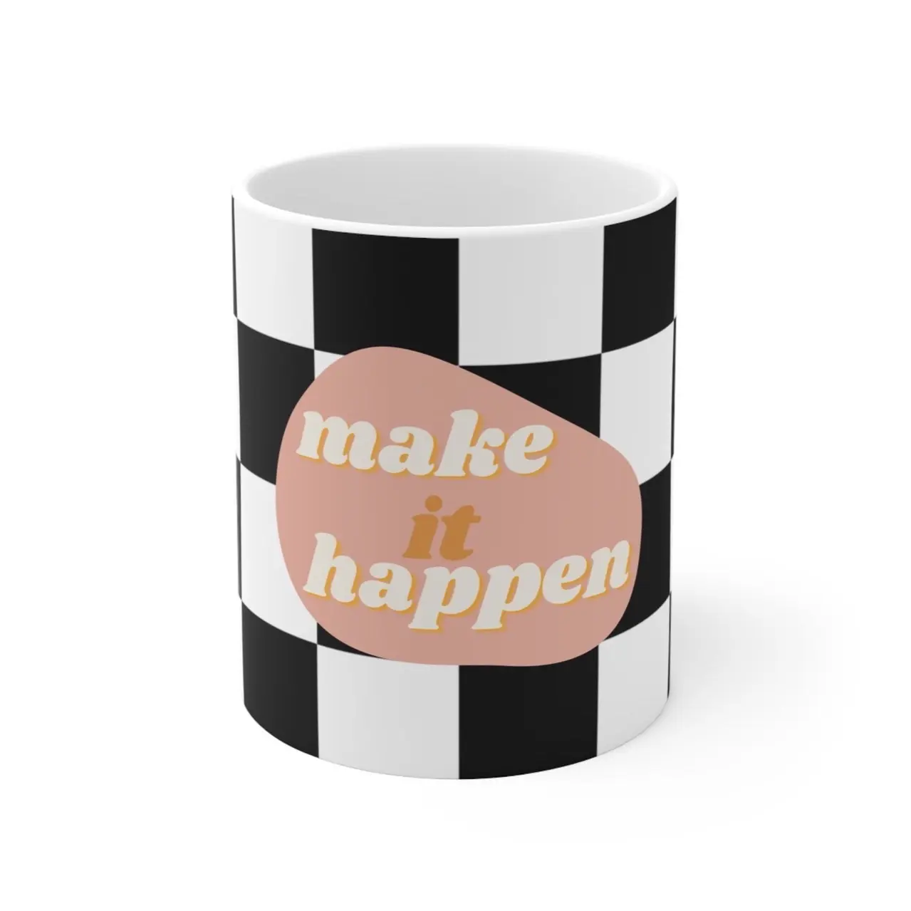 Make it Happen Inspirational Checkered Mug