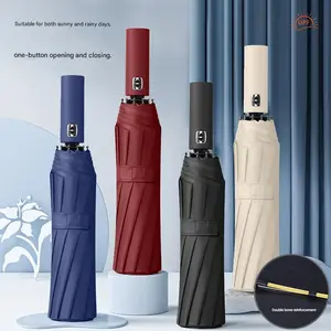 Fully automatic, dual-purpose umbrella for both sunny and rainy days, suitable for men and women, with UV protection, reinforced frame, large size, windproof design, and reverse folding mechanism.
