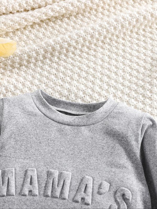 Men's Fall Winter Casual Long Sleeve Round Neck Sweatshirt & Pants Set, Mama's Boy Embroidered Design, Perfect for Daily Wear