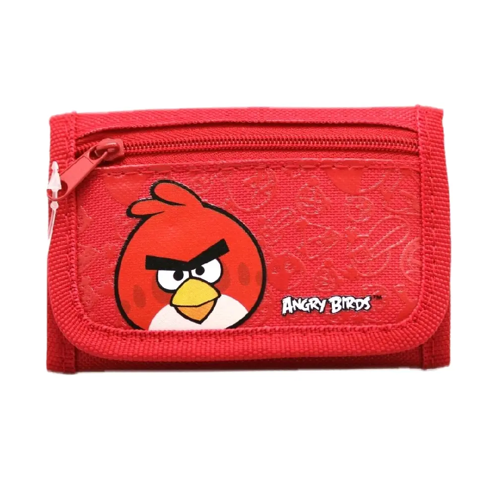 Angry Birds Red Bird Character Motif Tri-Fold Red Fabric Kids' Wallet, Cute Zipper Wallet for Kids' Use, Companion, No