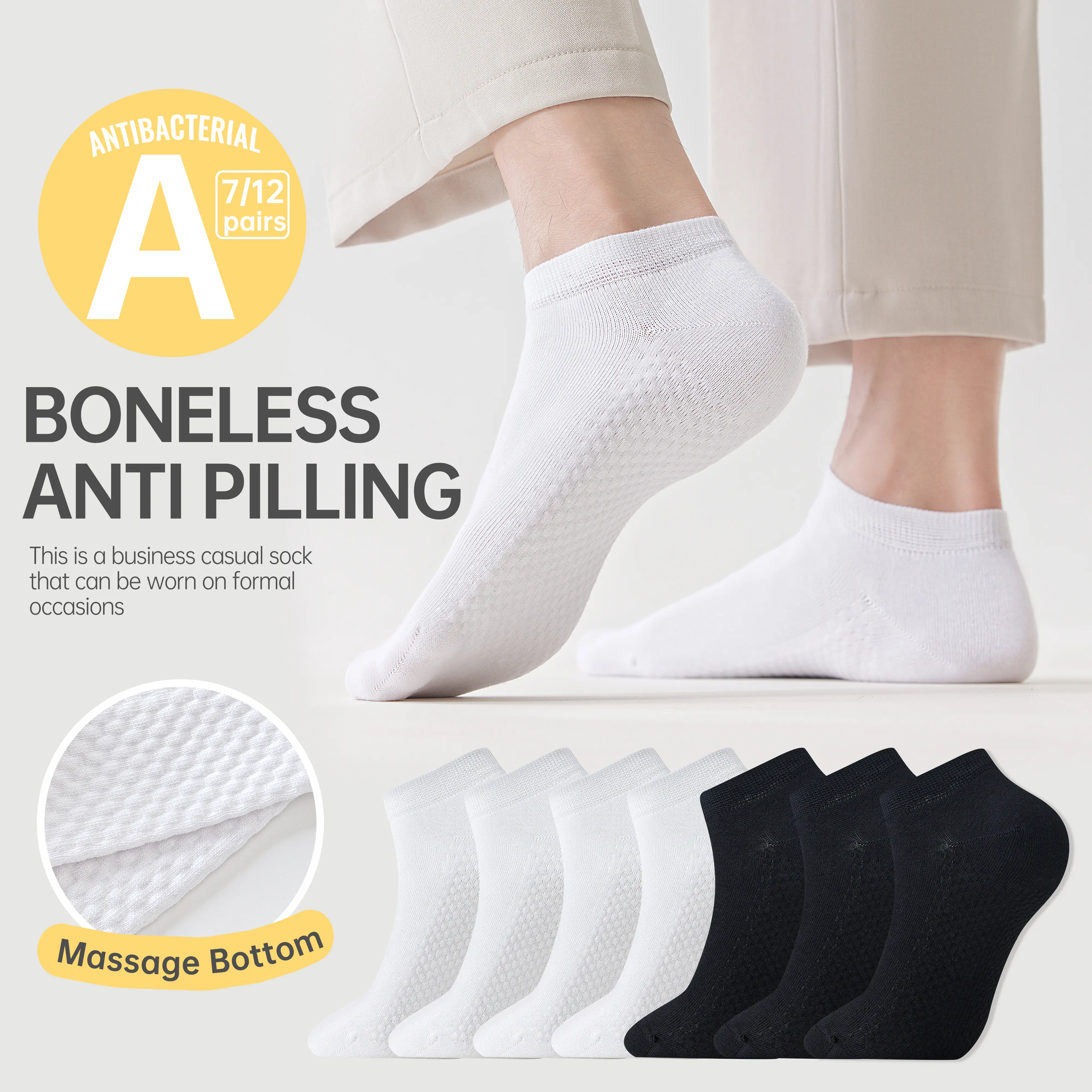 Business Casual，Breathable All-Day ，WearPremium Cotton Ankle Socks-Seamless, Non-BindingComfort,