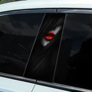 2Pcs Sexy Red Lip Car Stickers - Durable Vinyl Stickers, Suitable for B-Pillar, Semi-Matte Surface, Self-Adhesive, Single Use, Compatible Metal Surface, Rectangle Shape, Car Decor | Fantasy Car Stickers | Self-Adhesive Stickers, Car Stickers
