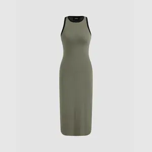 Cider [size 0-10] Round Neckline Contrasting Binding Backless Sleeveless Maxi Dress