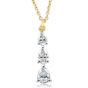 1/2Ct Pear Shape Diamond Three Stone Pendant Yellow Gold Necklace Lab Grown