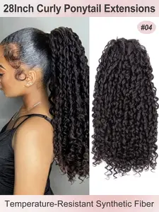 28inch Long Synthetic Ponytail Curly Wave Drawstring Ponytail Afro Curly Fluffy HairPieces Extension Heat Resistant Clip in Ponytail Wigs For Women Girl Daily Use