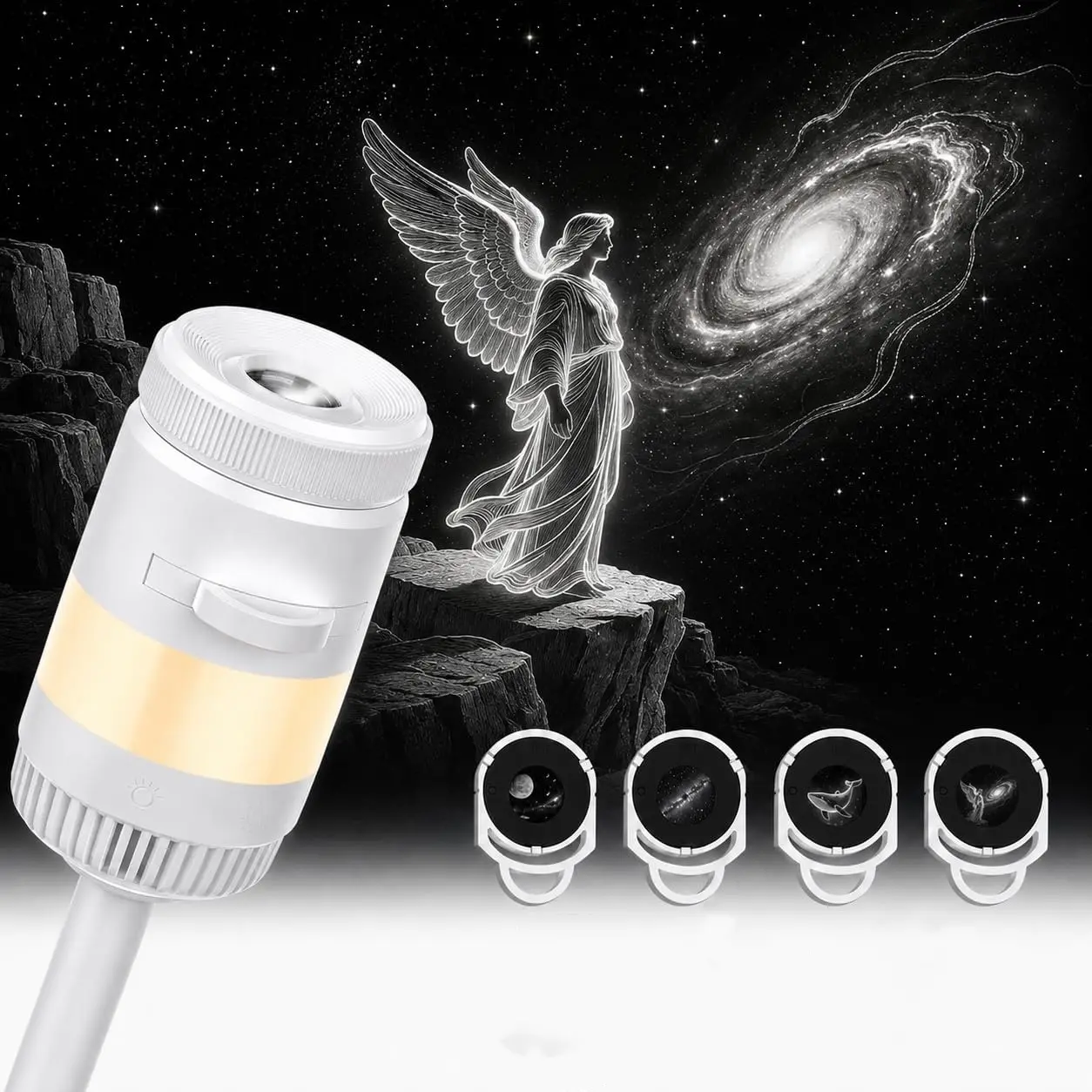 FUDUOO Projector Night Light, USB Star Projector with Adjustable Brightness, 360° Rotating Ceiling and Wall Projection Lamp, Room Decor Gift for Birthday, Holiday, Party and Bedroom(4 Slides)