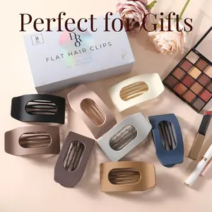 8 Pack Large Matte Rectangle Hair Clips for Women - No-Slip Claw Clips for Thick & Thin Hair, Strong Hold Square Accessories, Lay Flat Design for Work & Everyday Styling Hair Claws