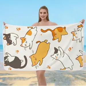 Cute Cartoon Cats Printed Bath Towel, Super Absorbent Towel, Multiple Specifications Available, Digital Printing Pattern, Soft & Absorbent Fabric, Ideal for Home Bathroom Use, Add a Whimsical Touch to Your Bath Routine