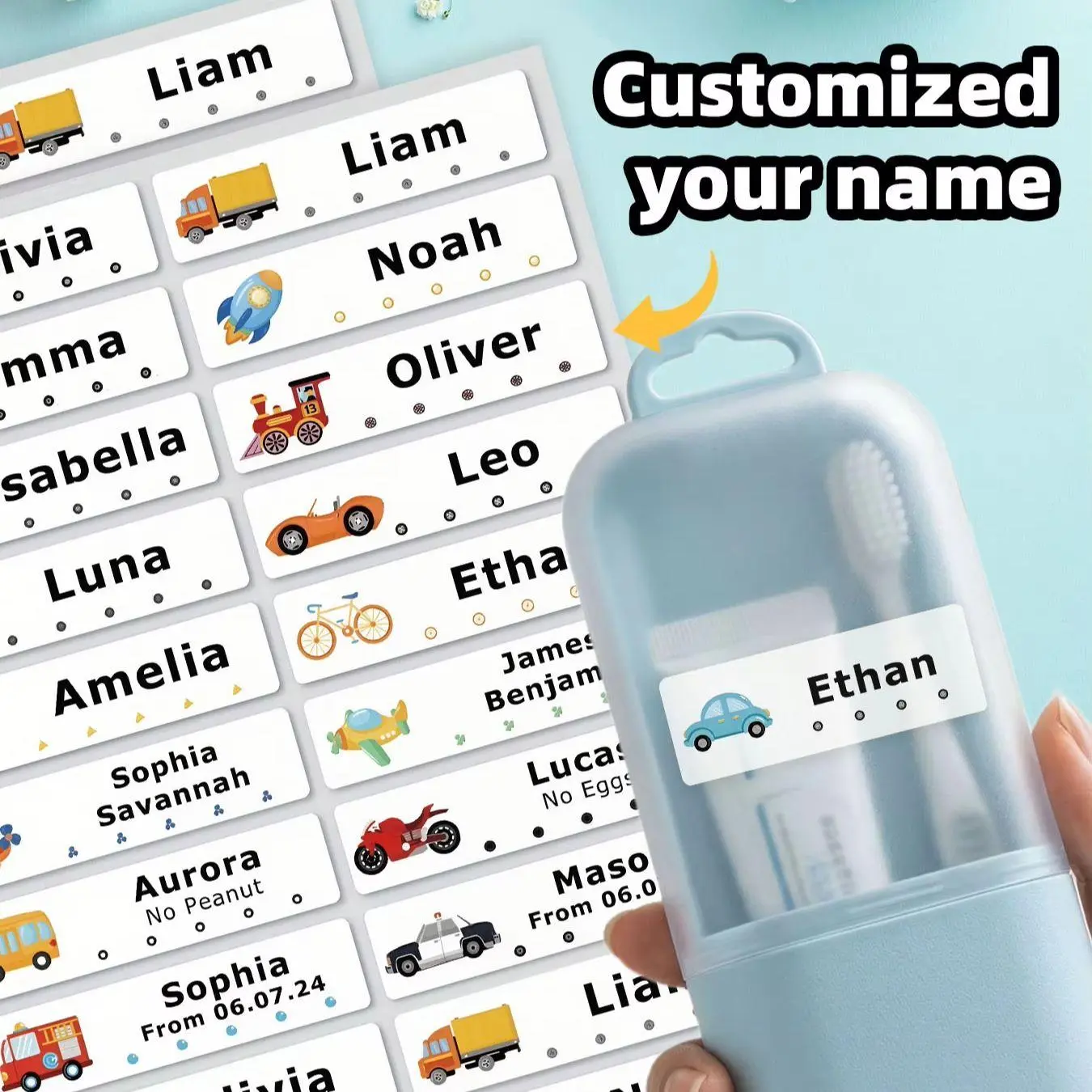 1‑600PCS Custom Name Stickers, Personalized Waterproof Labels for Office Supplies, Device Covers, Workout Bags, Storage Boxes