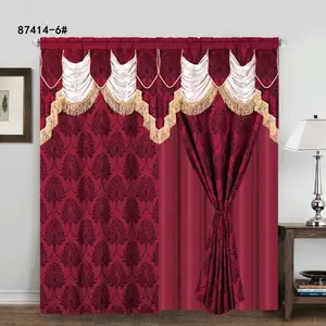 87414-6# Curtains with Elegant Damask Pattern and Fringe Trim for Home Decor
