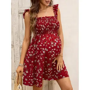 Maternity Floral Print Cap Sleeve  For Vacation neck short sleeve  event comfortable  casual summer Ruffled A-Line Midi boho style Maxi midsize outfits comfort slit back cami v-neck eyelet ruffle  Elegant Backless Mini Halter dinner dress oh polly ludmil