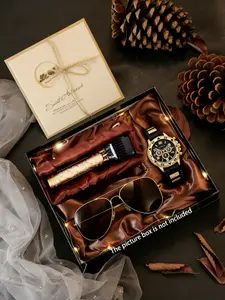 Men's Watch Gift Box Set, Fashion Wristwatch, Practical Keychain, Trendy Glasses, Unique Hair Clip, Perfect for Business Casual Daily Wear, Fashionable Accessories
