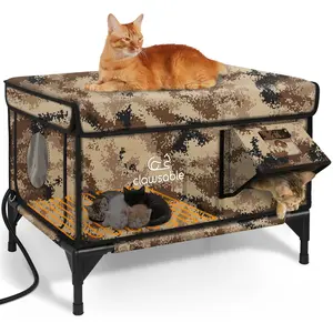 Indestructible Heated Cat House for Outside Cats Winter, 100% Weatherproof, Safe Escape Door, Insulated Outdoor Cat Shelter with Heater for Feral Barn Cat Kitty