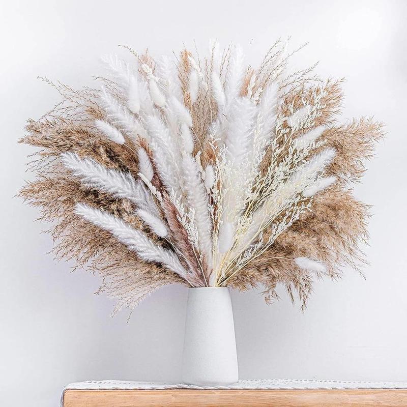 Dried Cortaderia Selloana and Mixed Flowers, Elegant Bouquet for Wedding, Farmhouse Table, and Home Decoration