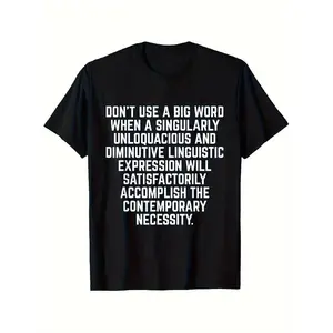 Humorous T-Shirt for Writers And Translators That Says "Avoid Using Large Words", Perfect for Both Men And Women, Made of 100%, Available in Sizes S to XXXL