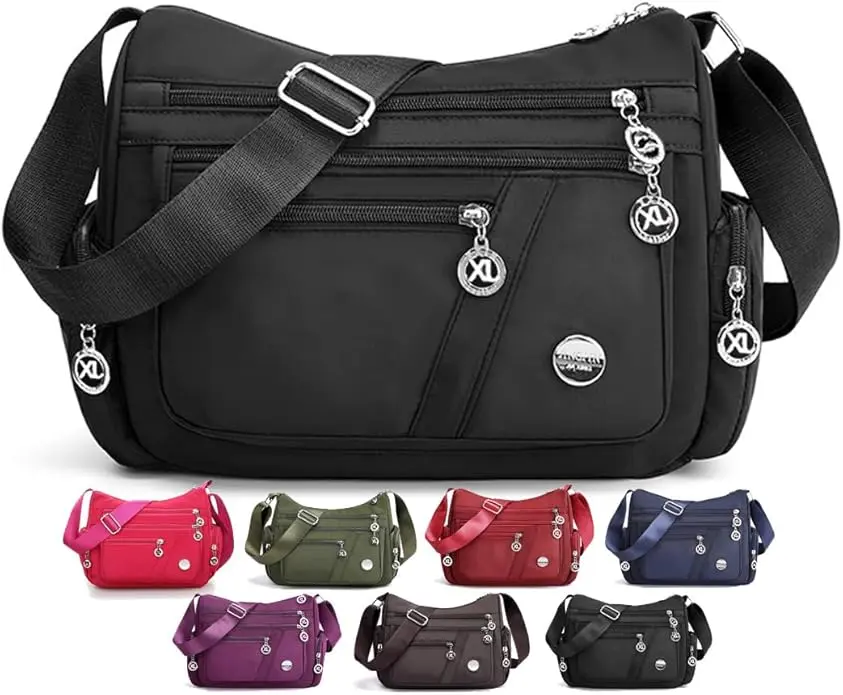 Ladies' Nylon Crossbody Bag - Waterproof Zipper Multi Pocket Crossbody Bag with Multi Inner Tank Design, Small Size, Large Capacity, Lightweight Shoulder Bag