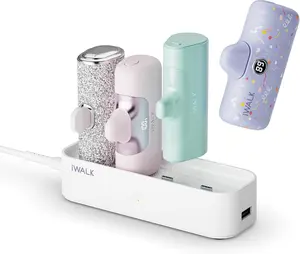 iWALK LinkPod Charging Station for 4500mAh 4800mAh 5000mAh Portable Chargers 4 USB-C Ports 10W Universal Charger Station for Home and Parties White Cable Device