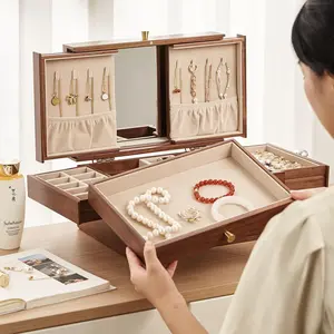 Black Walnut Wooden Jewelry Box for Women, 3 Level Multi-Function Does not apply Case Gift