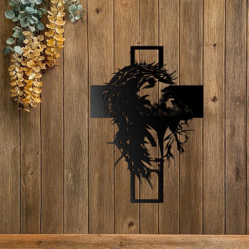 Jesus Cross Metal Wall Art 28.58x40cm | Christian Religious Wall Decor Easter Gift！Laser Cut & Hand Engraved Christian Artwork | Durable Metal Decor for Home, Office, Church, Restaurant | Religious Symbolism Wall Hanging Perfect Easter Gift