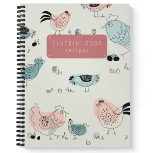 Softcover Cluckin Good Recipes 8.5" x 11" Spiral Notebook, 120 Recipe Pages, Gloss Laminated Cover, Black Wire-o Spiral.  Made in the USA