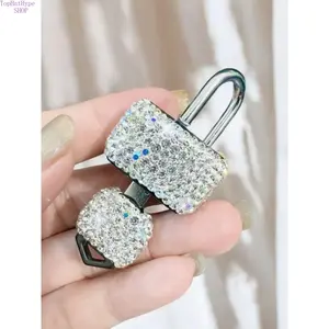 Luxury Rhinestone Mini Padlock with Sparkle Key, Decorative Security Lock for Drawers Cabinets Meter Boxes Portable Anti-Theft Lock Elegant Bling Design Combine Safety & Aesthetic for Home Daily Travel Use