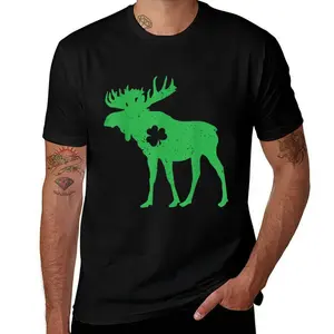 Moose Lover Irish Shamrock Moose Mens T Shirts Cotton Short Sleeve T-Shirt Crew Neck Tees Casual Shirt