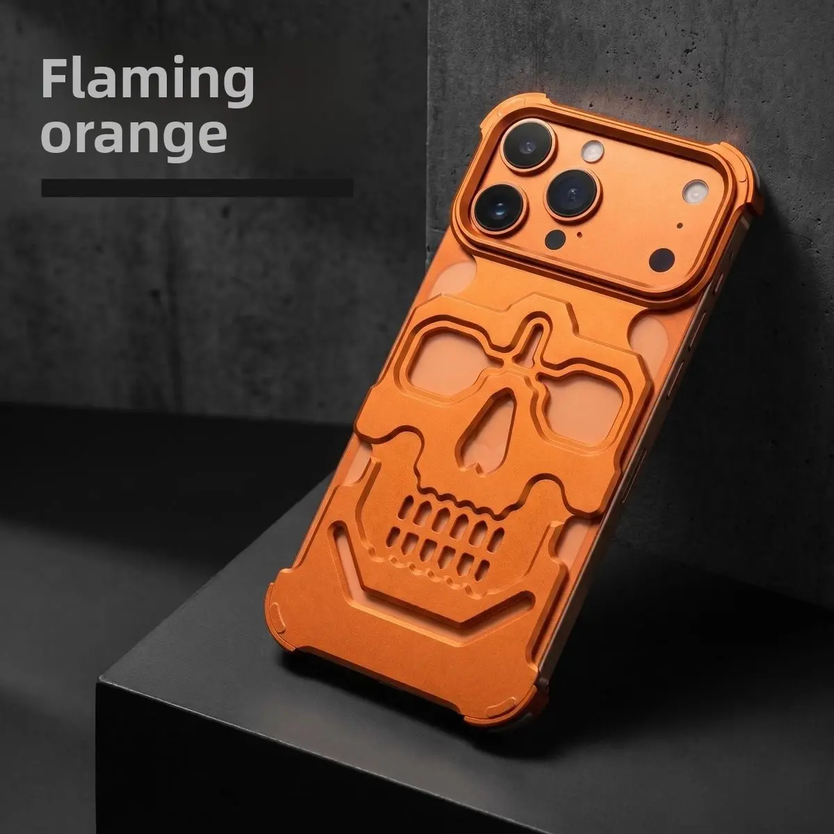 Aluminium Hollow-Out Cooling Skull Design Protective Case for iPhone 17 Pro Max - Metal Smartphone Accessory, Nordic-Style Gaming Protection, Casing