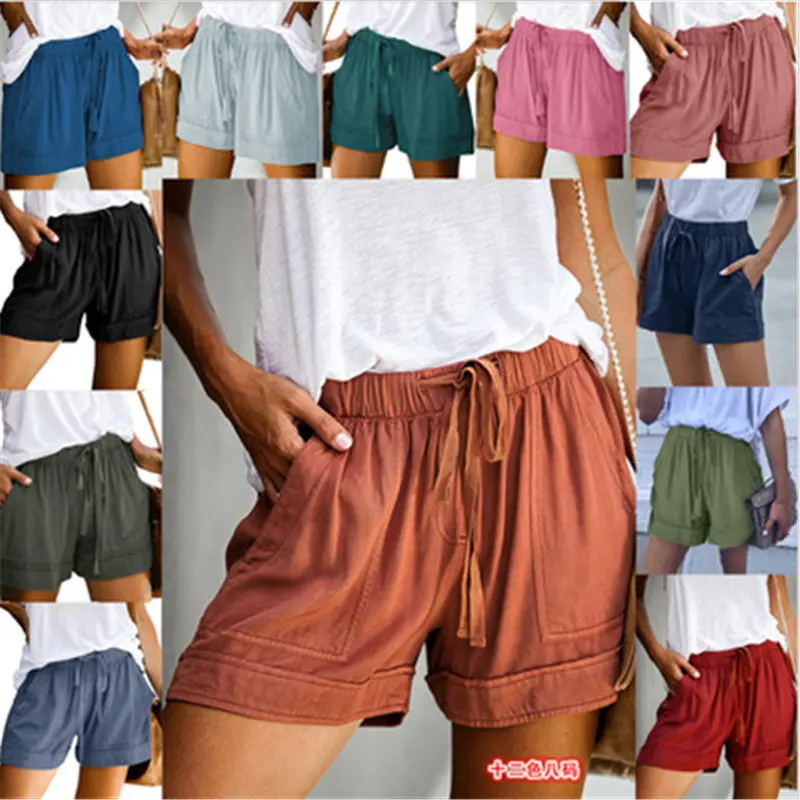 Casual Wide-leg Loose Shorts for Women High-waisted Elastic Lace-up Bottoms Micro Jeans Comfortable Oversized Summer Wear Comfort Gamis Baggy Oversize Womenswear jean shorts plus size clothing micro shorts Streetwear Basic Minimalist Maternity
