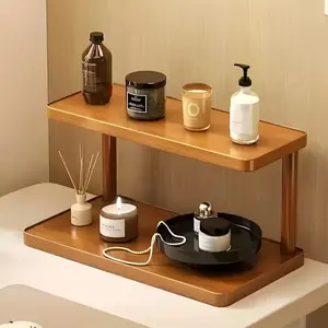 2-Tier Wooden Cup Holder Organizer - No Assembly Needed, Minimalist Countertop Shelf Display Risers Stand, Space-Saving Storage for Cups/Mugs, for Dining Table/Bathroom/Entryway/Office/Living Room